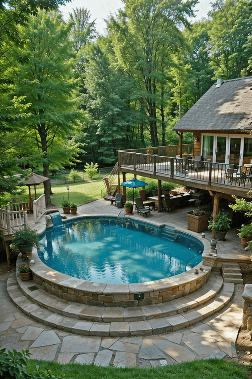 rock above ground pool rustic stone