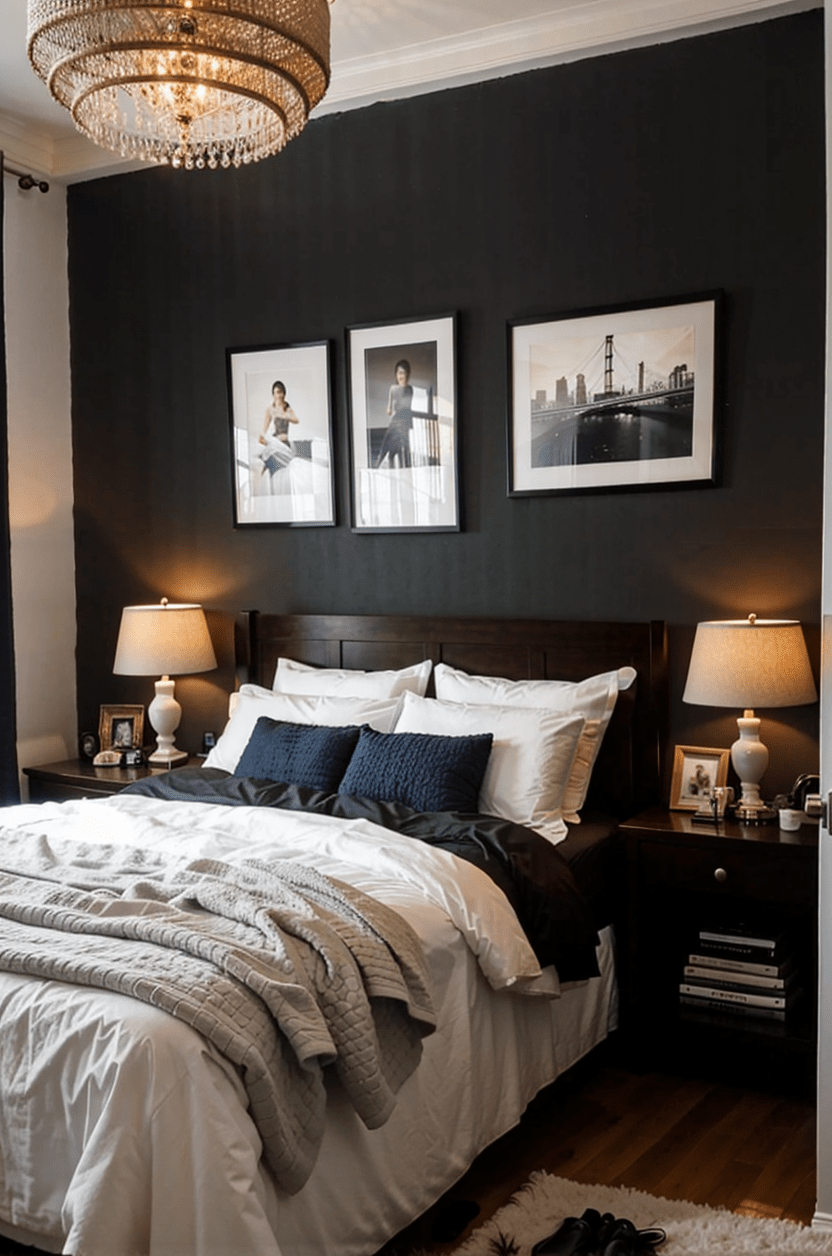 small bedroom Dark and light color theme.