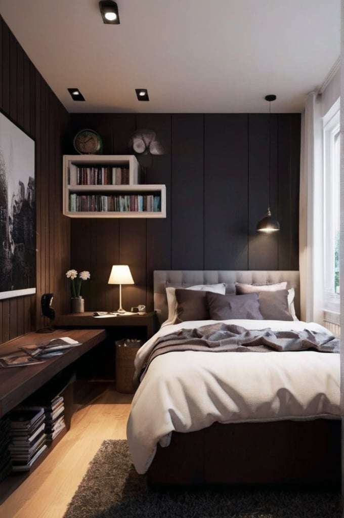 small bedroom Dark and light color theme