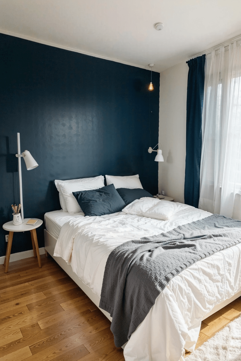 small bedroom Dark blue and light color theme