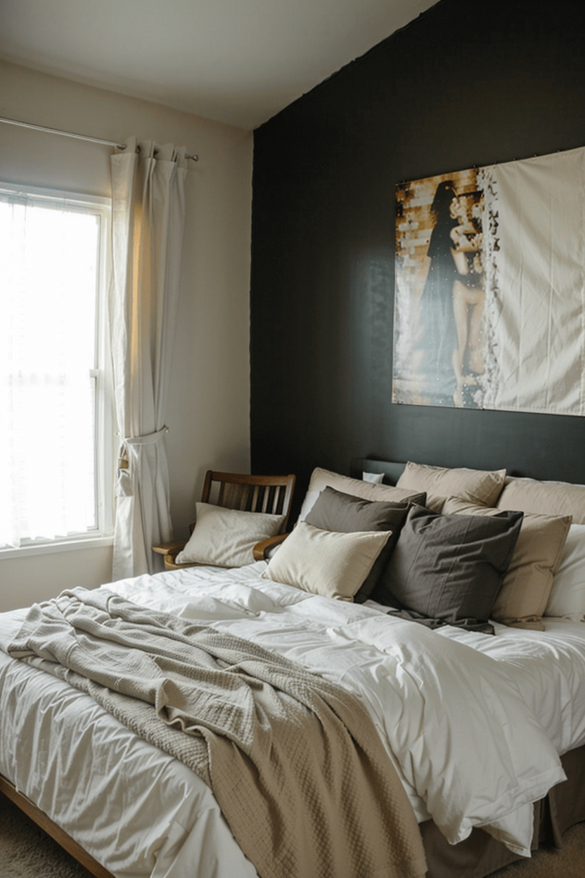 small bedroom Dark grey and light color theme
