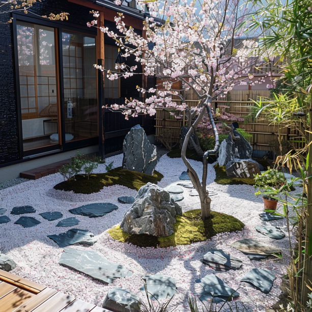 small garden japanese style sakura and stones...