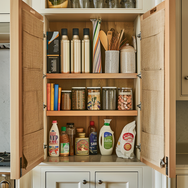 small kitchen, cabinet door organizers, space-saving, tidy storage