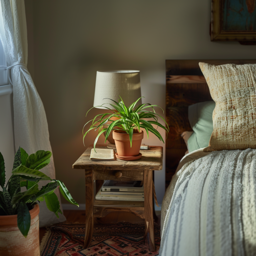 spider plant bedroom close to bed