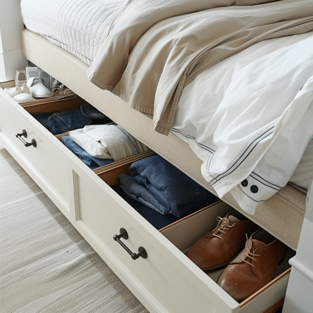 under-bed storage, space-saving, bedroom organization