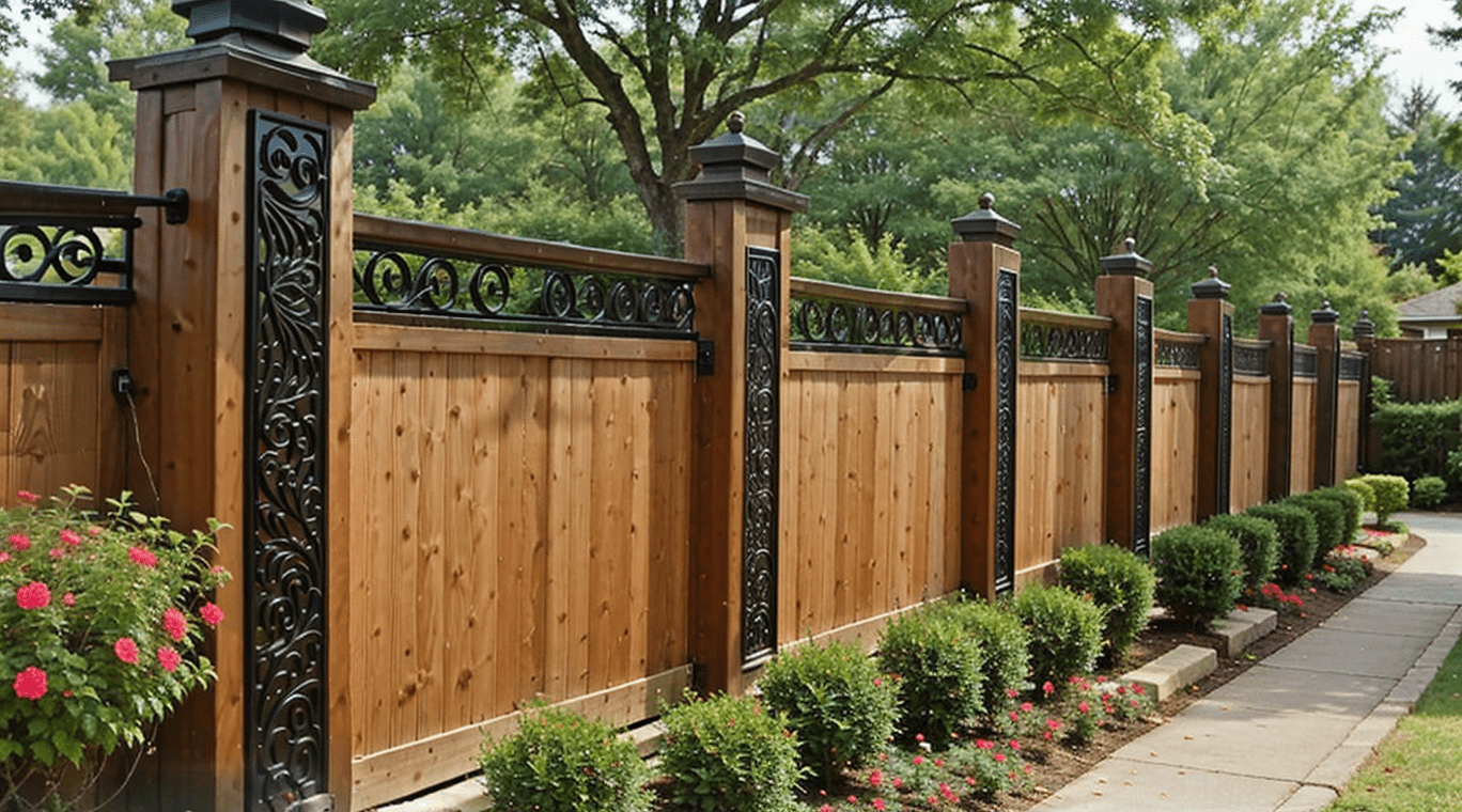 Combine wrought iron with decorative inserts or wooden panels