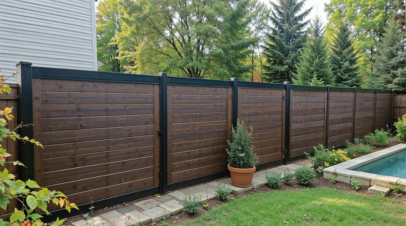 Composite privacy fence.
