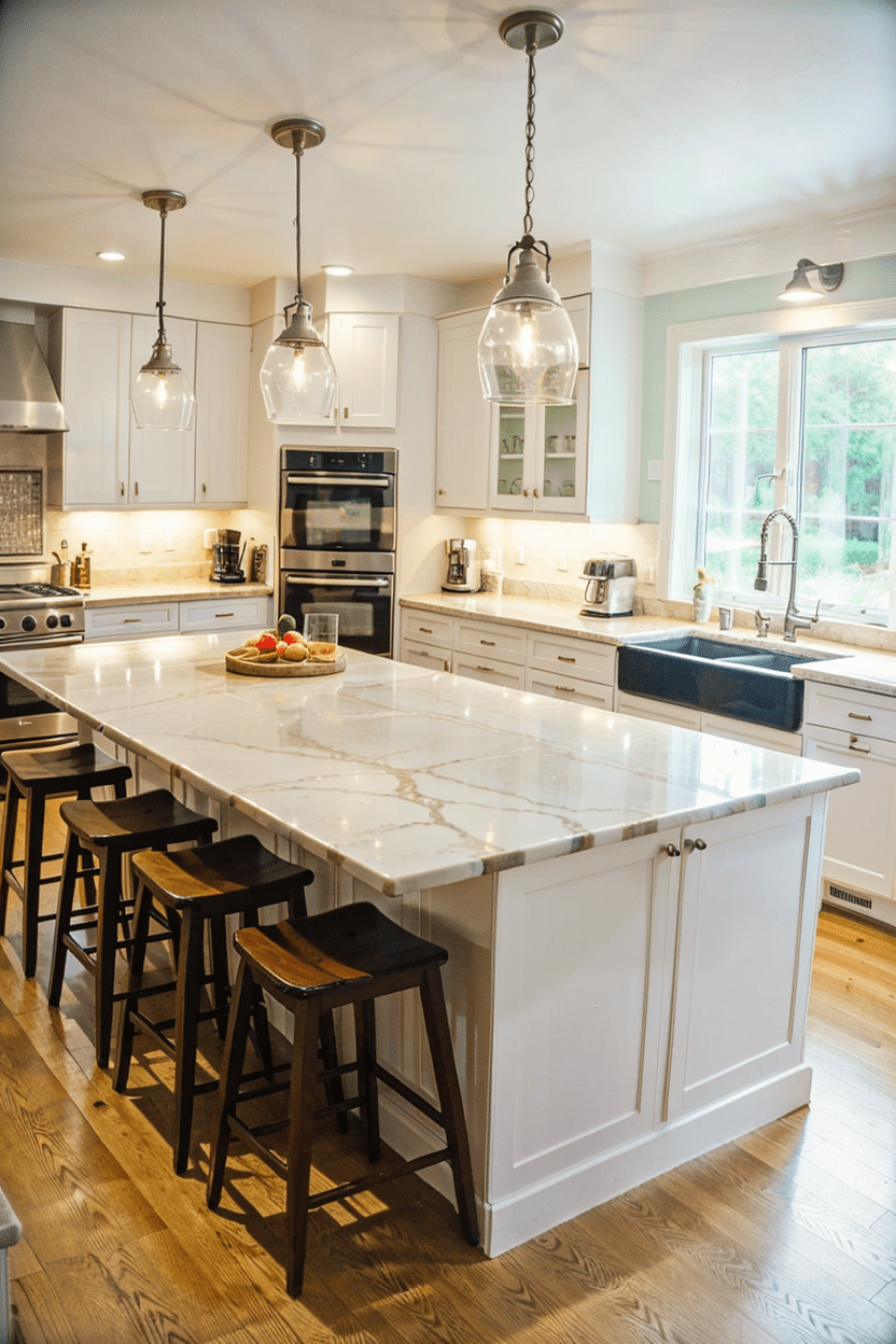 Functional and stylish family kitchen island with diner-style seating, ideal for casual dining and meal preparation