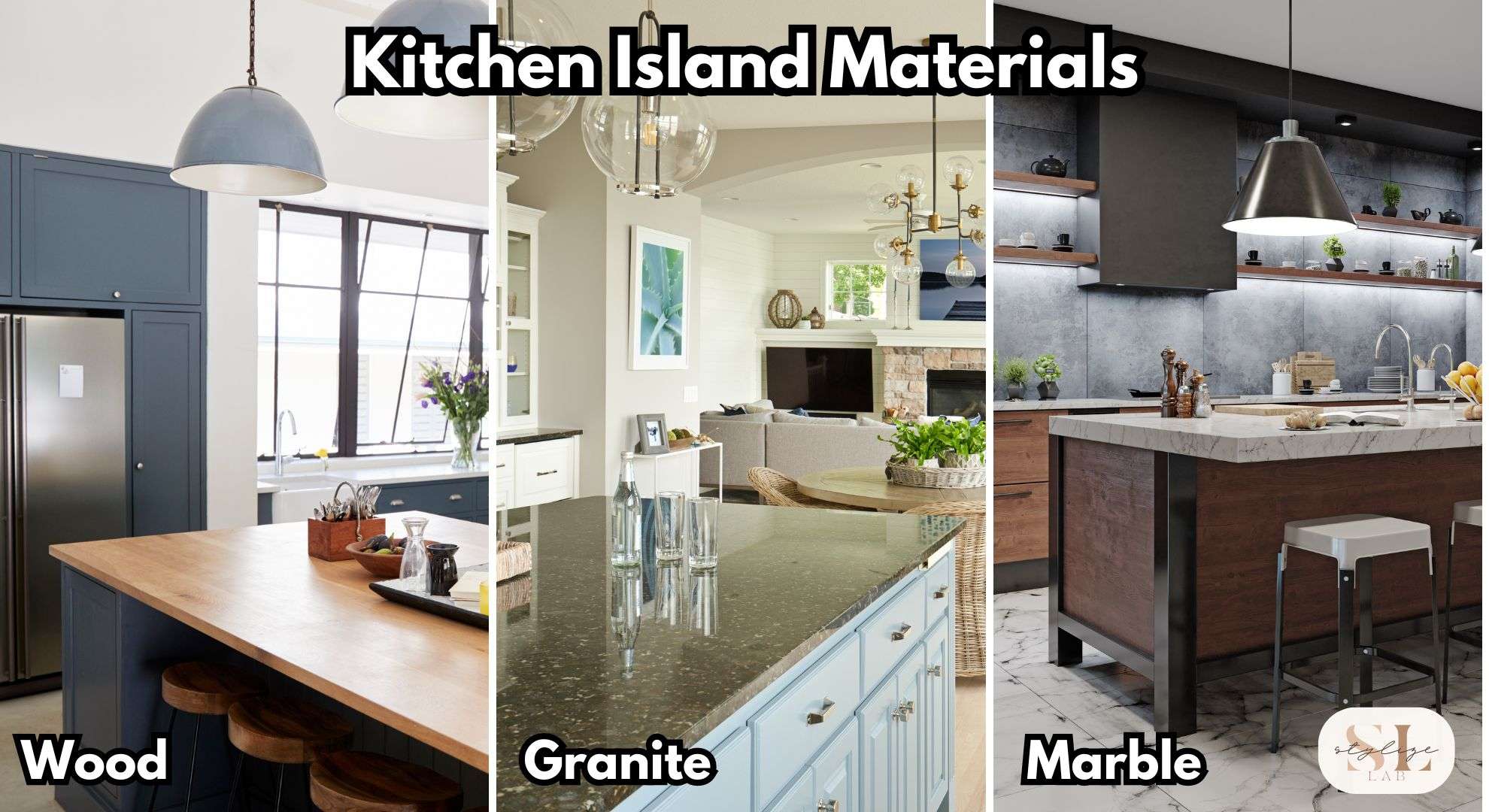 Kitchen Island Materials, Wood Granite and Marble