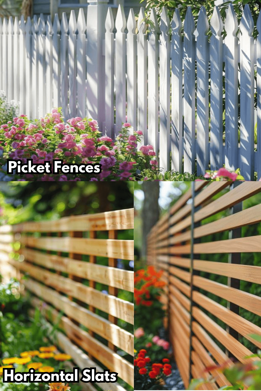 Low-Height Fences, picket fences and horizontal slats for privacy
