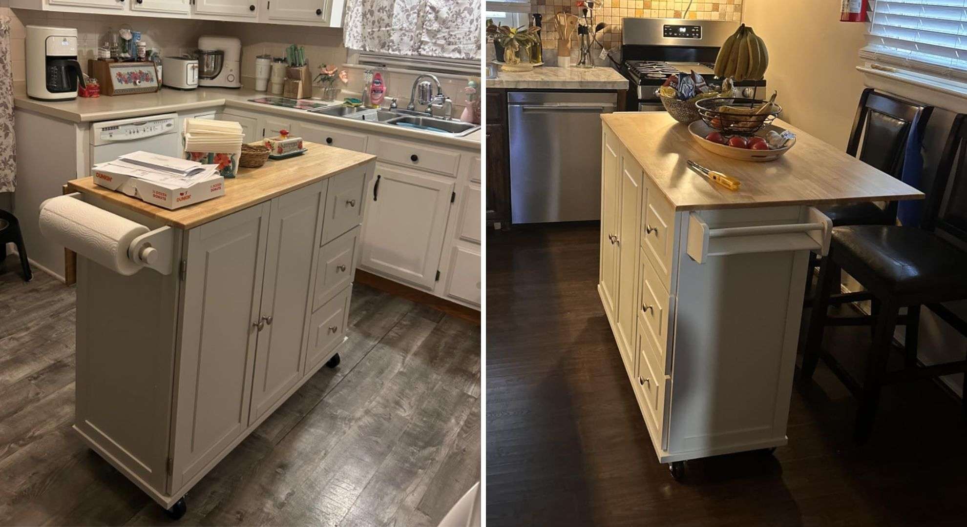 Mobile kitchen island, white color wheeled