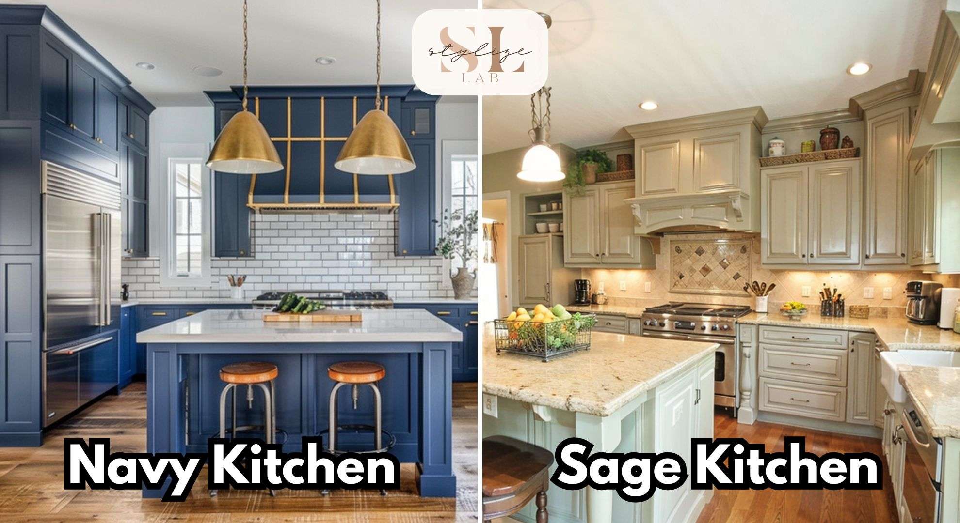 Navy and Sage colors kitchen
