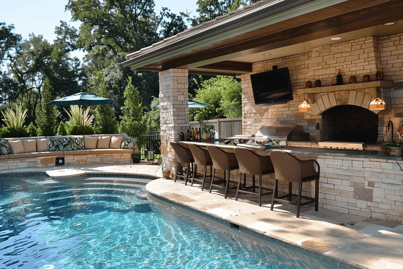 Outdoor Kitchen seating area pool