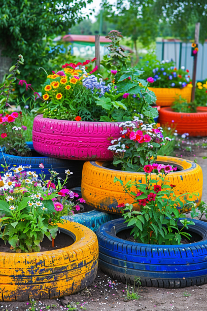 Recycled Materials Garden old tires