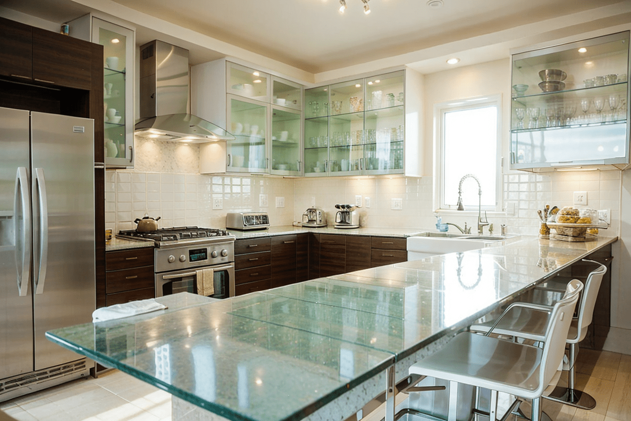 Small kitchen island with glass countertop