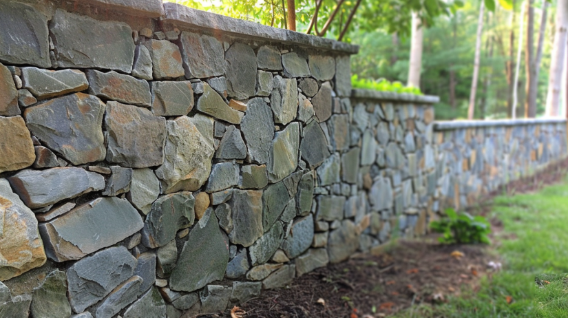 Stone privacy fence home backyard