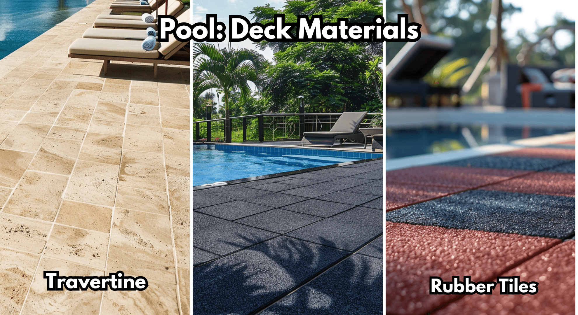 Travertine and rubber titles deck materials pool