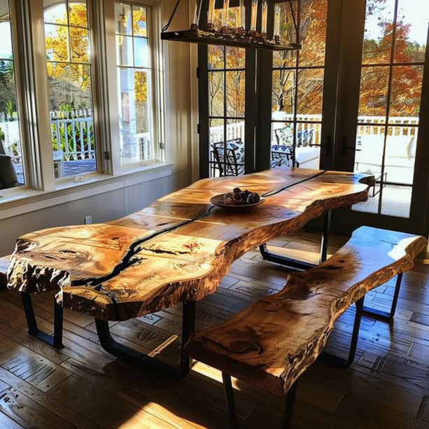 Versatile Design live edge dining table with benches rustic farmhouse