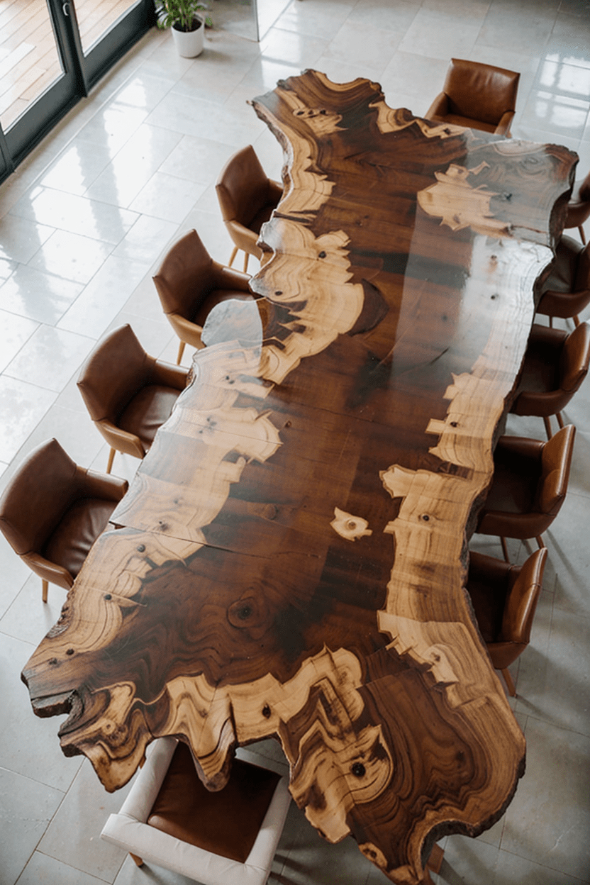 Wide Shot Dining Room Multi-Toned Live Edge Table
