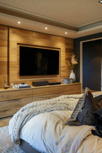 bedroom tv wall design wood