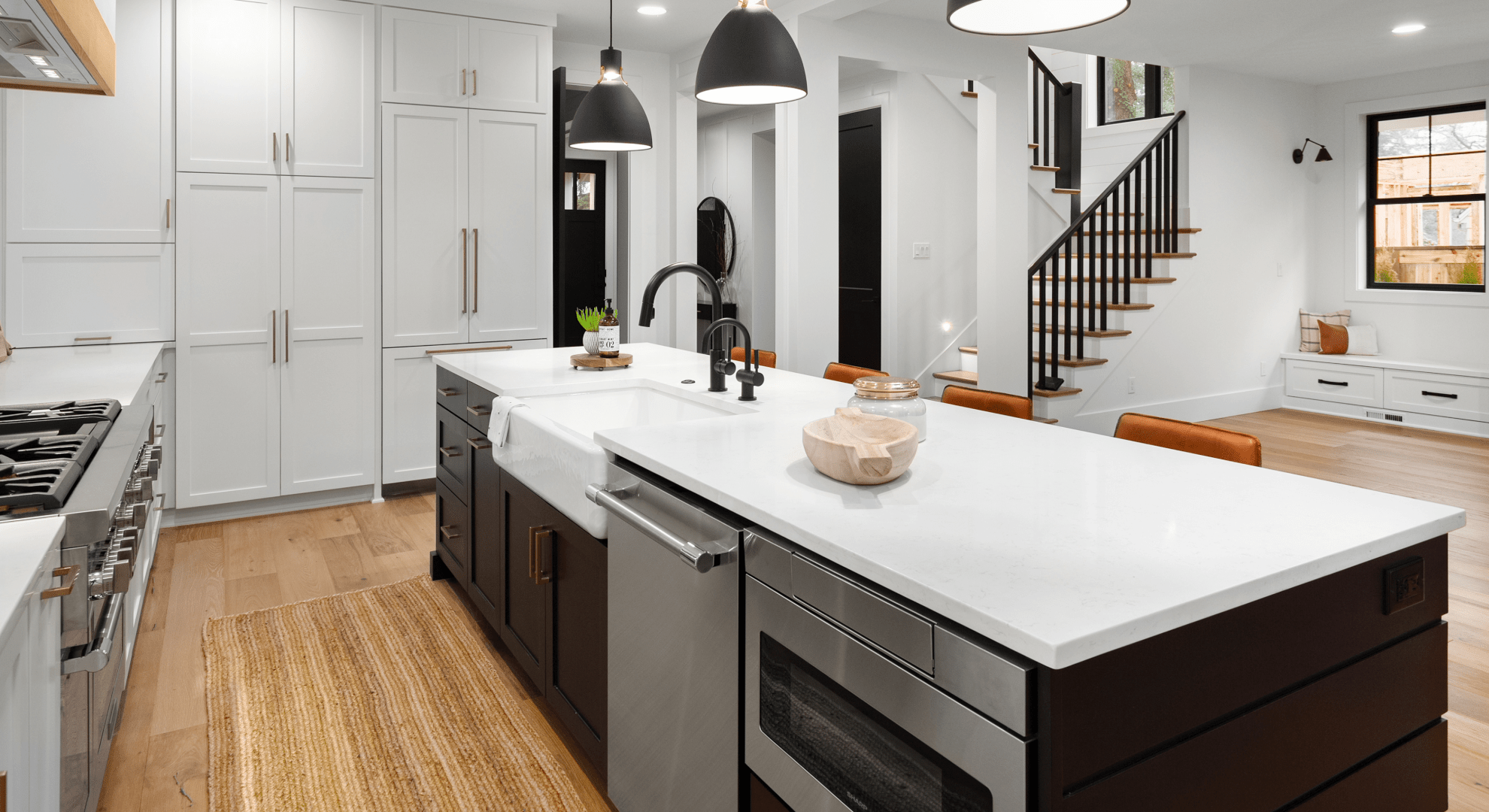 fixed kitchen island black and white