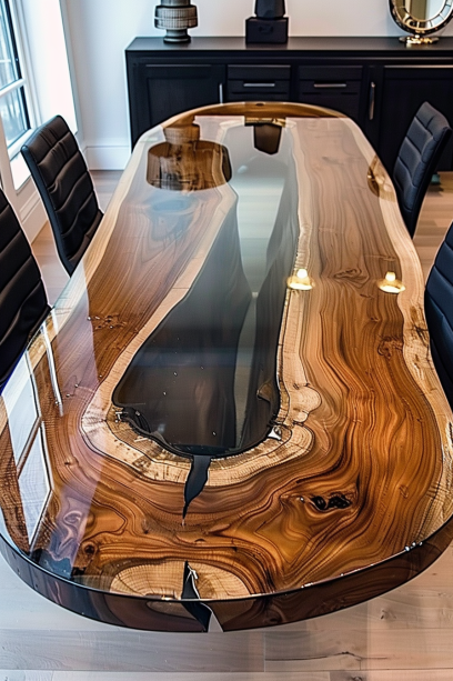 large oval live edge table glass and epoxy resin epoxy