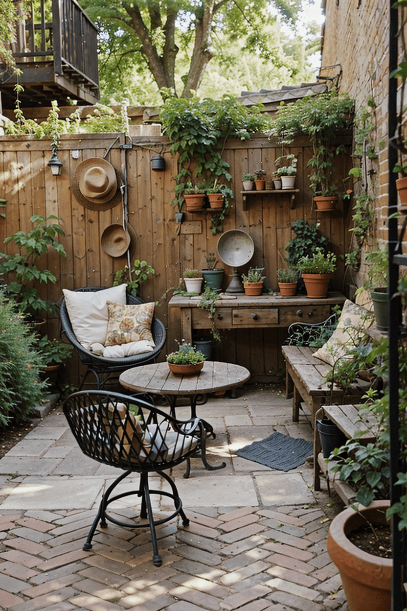 patio garden small for guests with potted plants