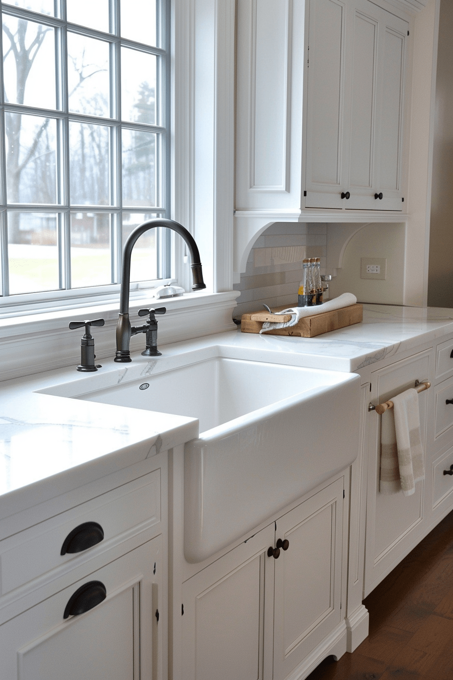 rustic kitchen with white farmhouse sink