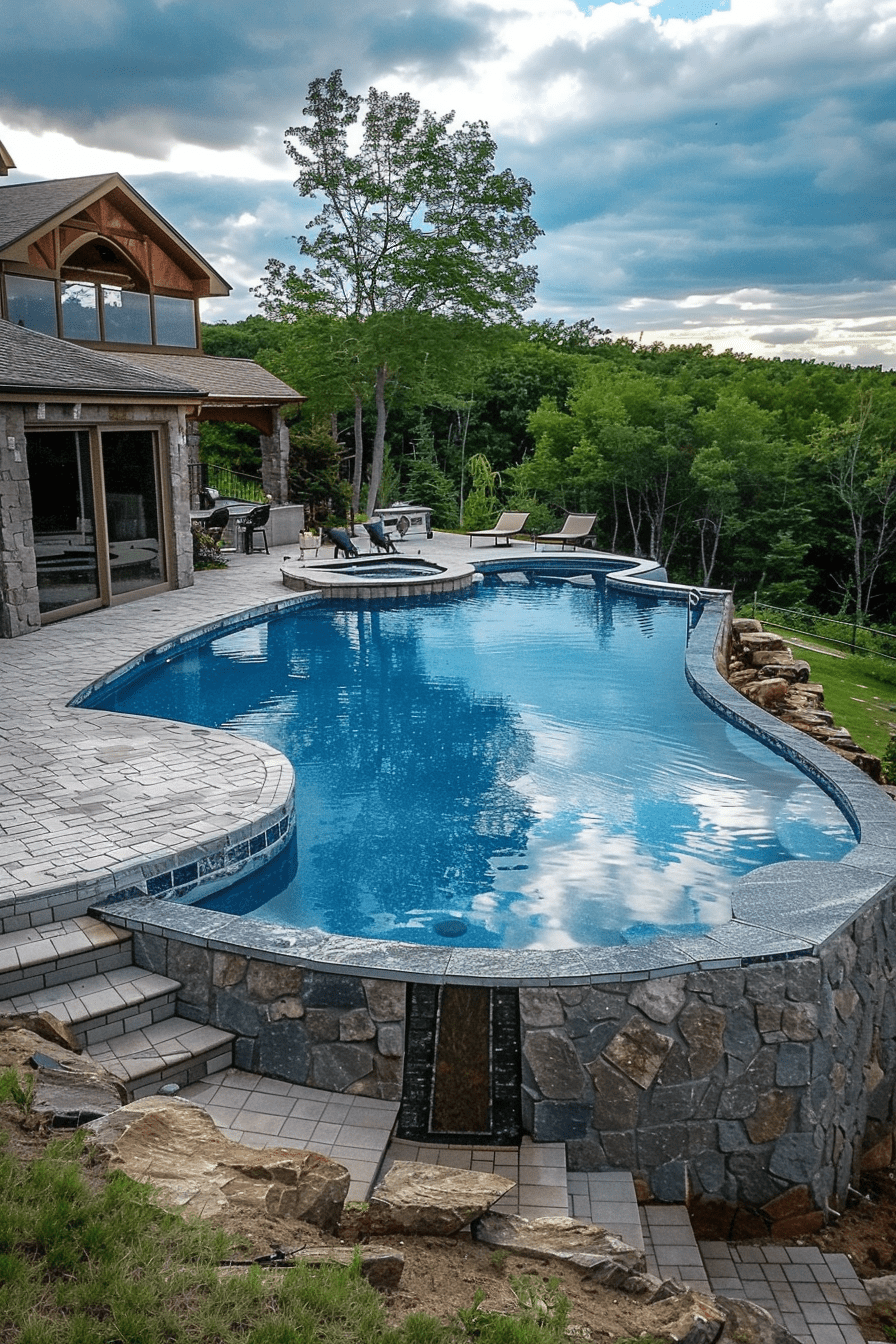 sloped pool rustic retaining wall stone