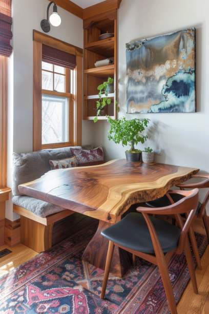 small dining area live edge dining table