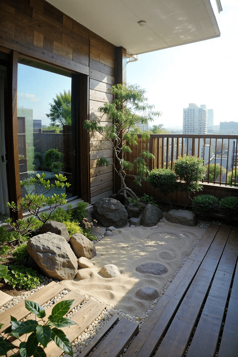 small japanese zen garden balcony apartament