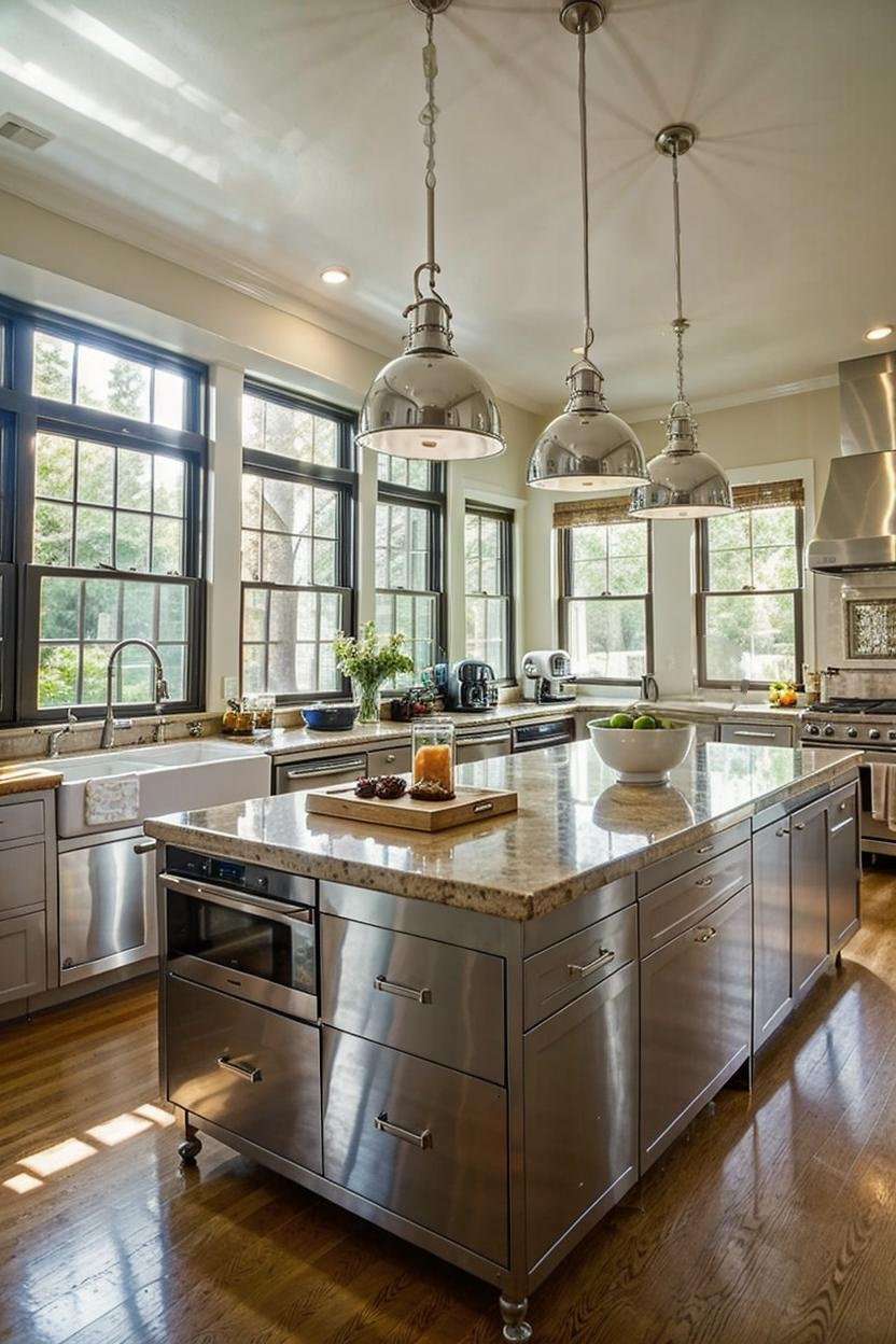 stainless steel kitchen island.