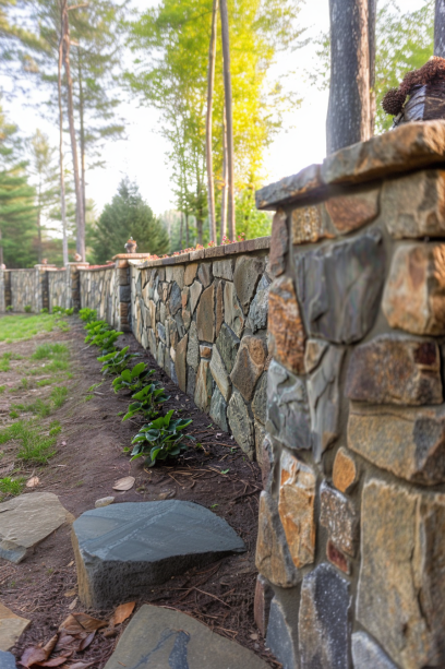 stone privacy fence for house backyard