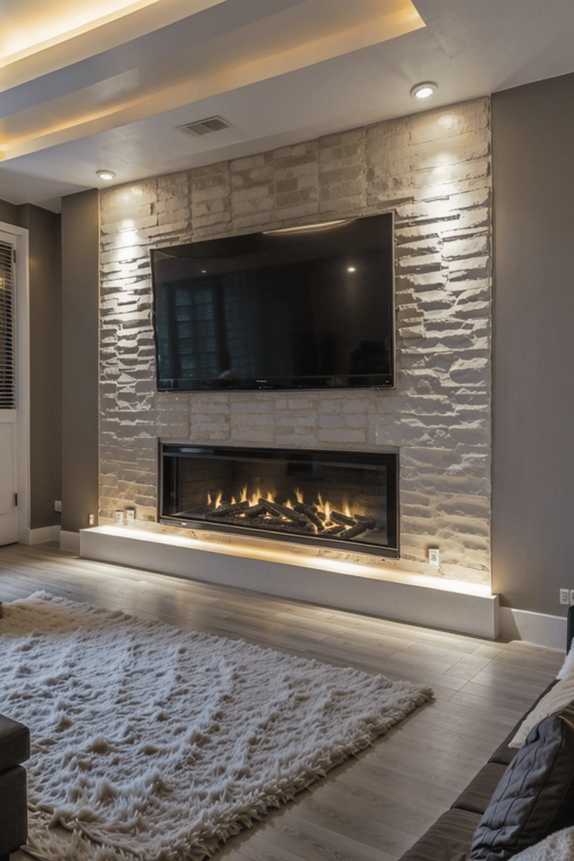 tv wall above the fireplace decorating design