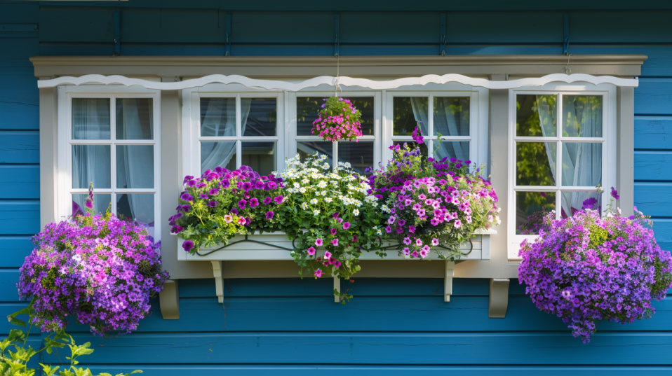 window box planter filled with colorful flowers