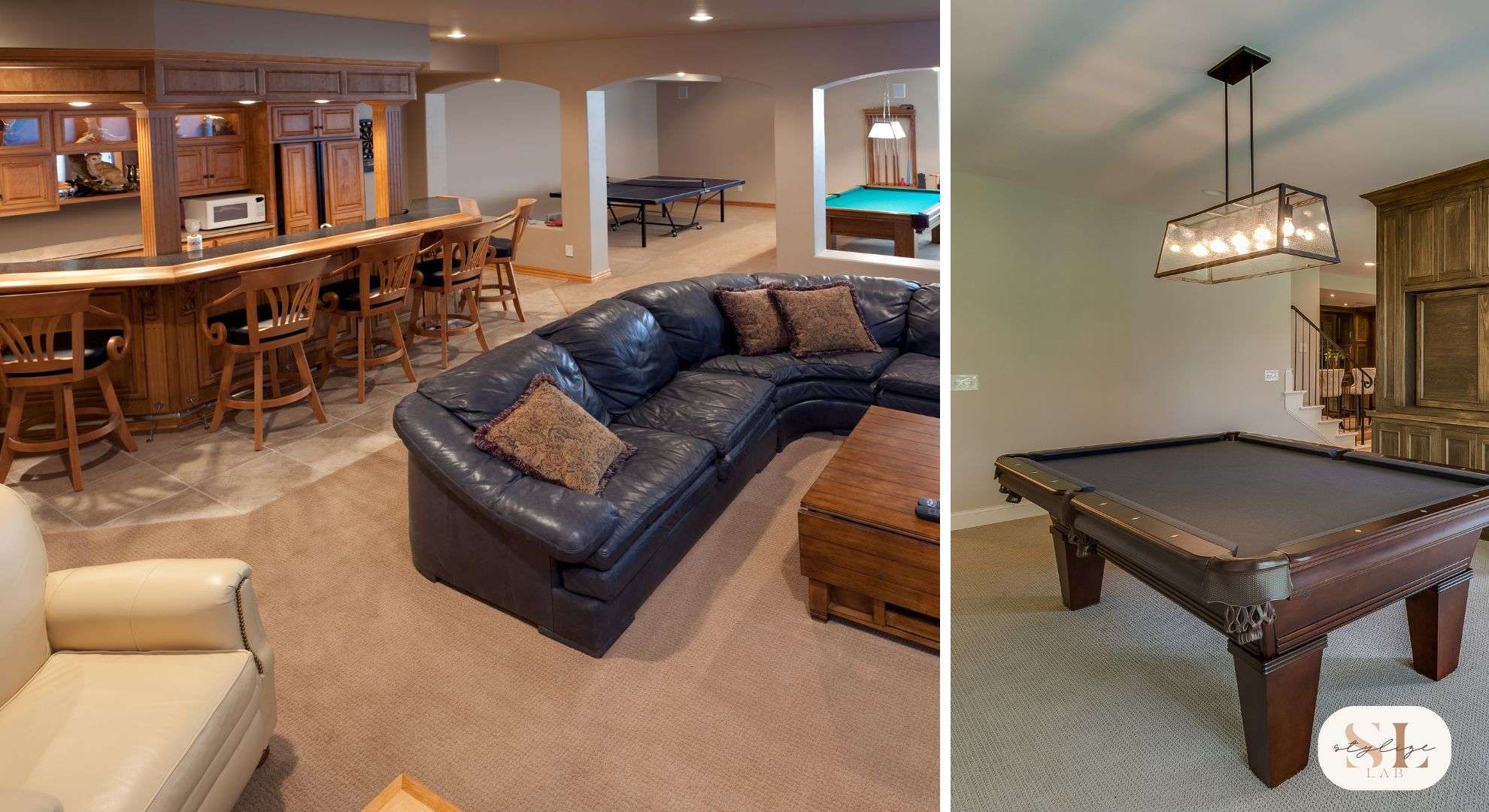 Basement Entertainment man cave, pool table, tv screen fun place