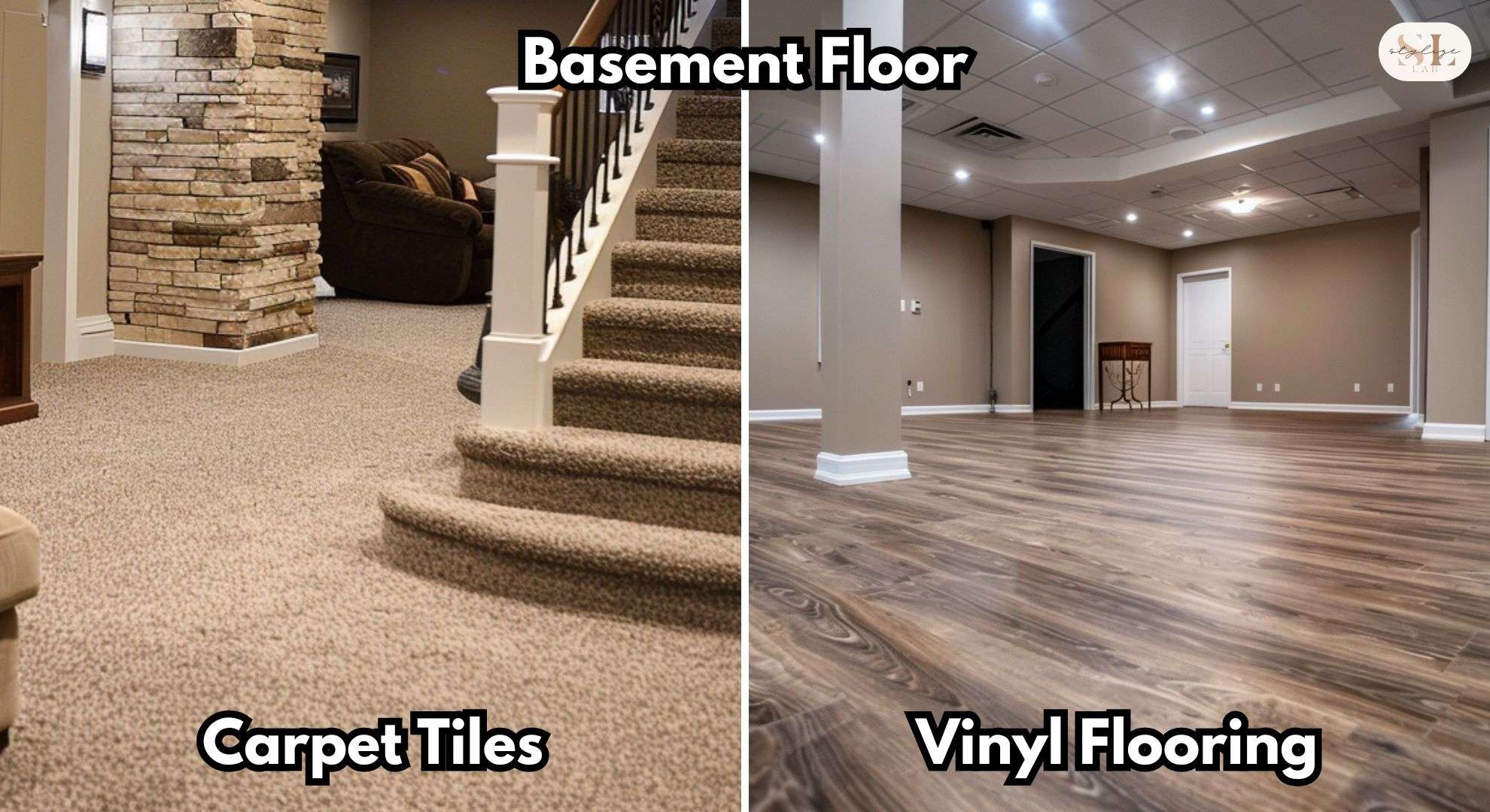 Basement Flooring , carpet tiles and vinyl