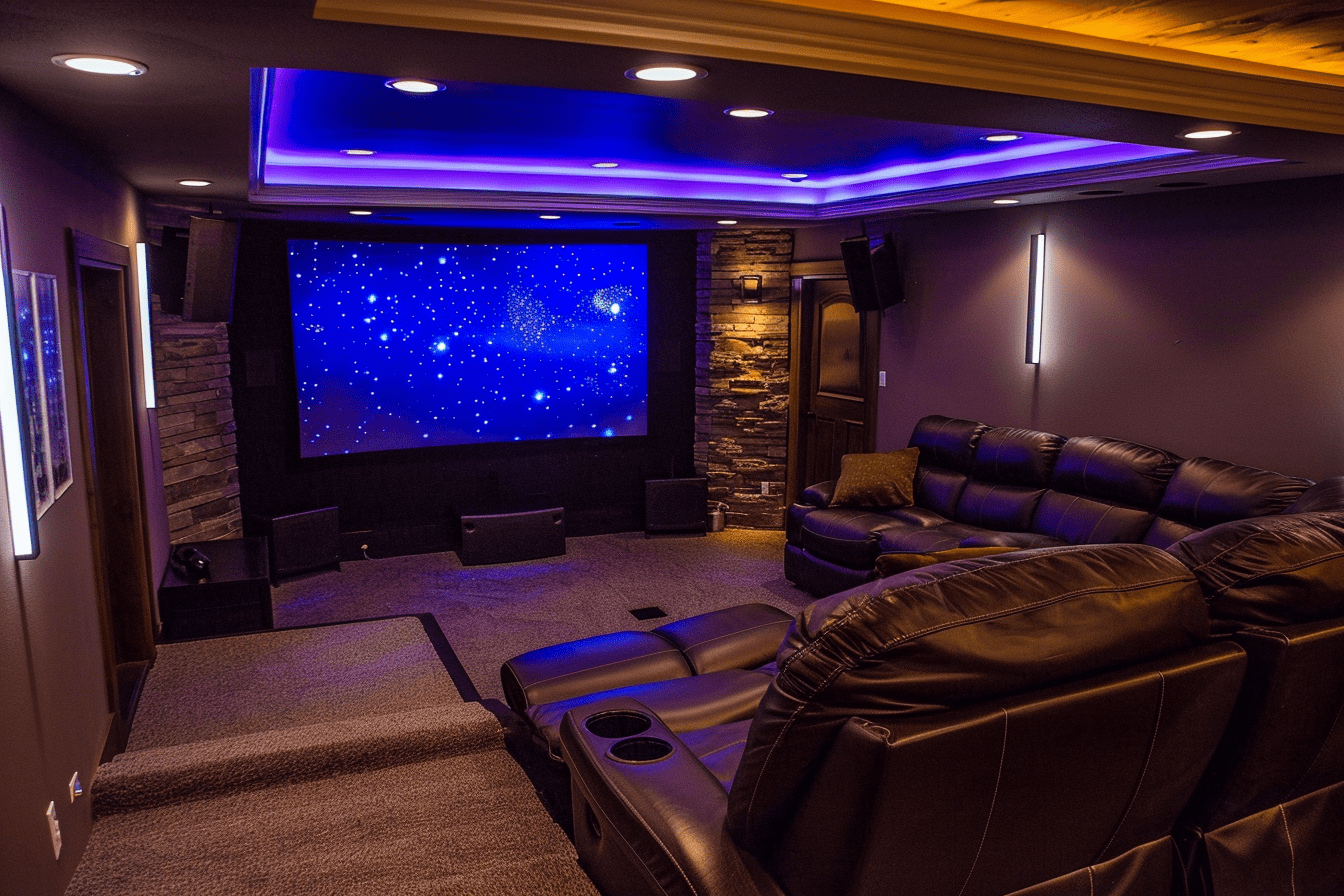 Basement Home Theather, recliner seats, soundproof wals