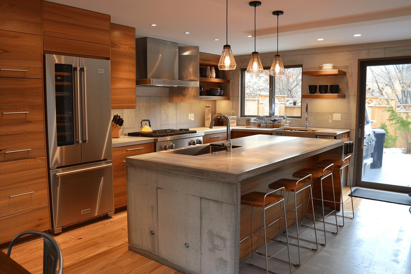 Kitchen Island Concrete Material.