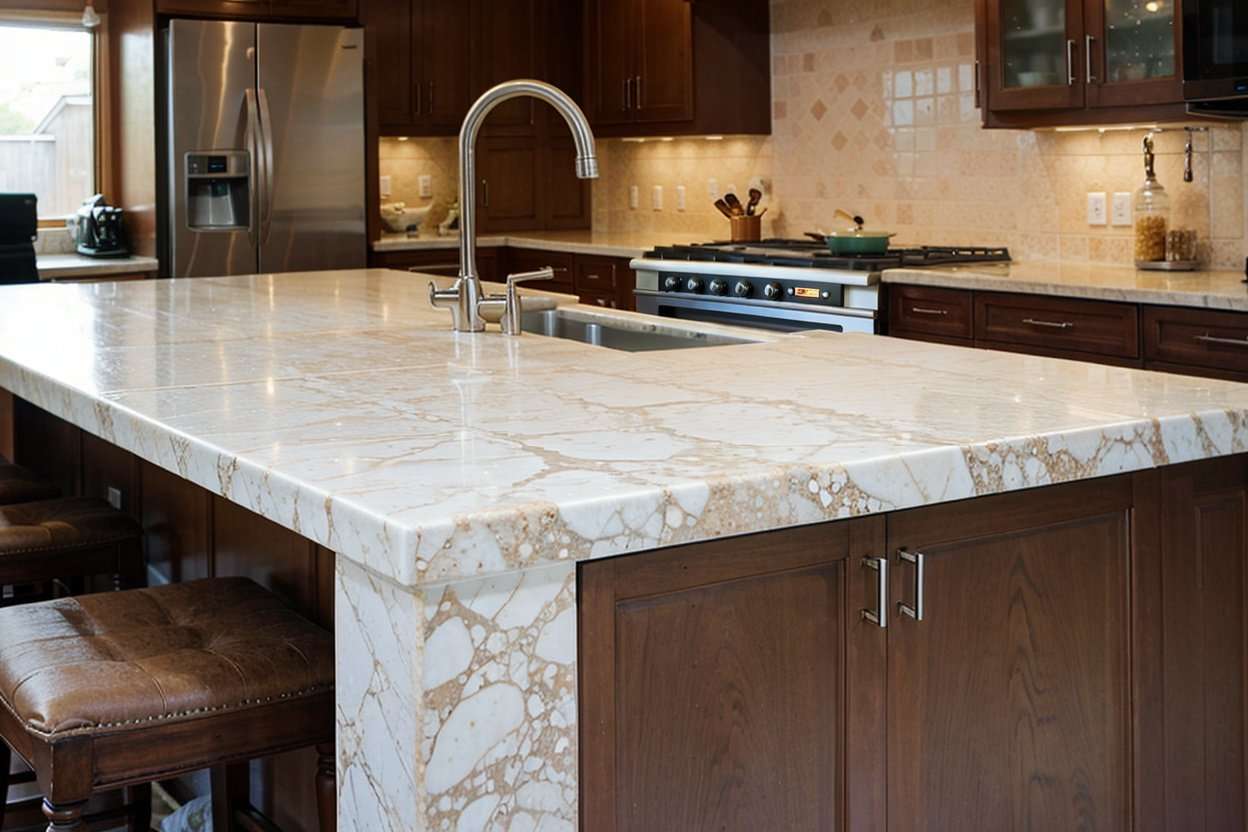 Kitchen Island Quartz Material, non-porous.