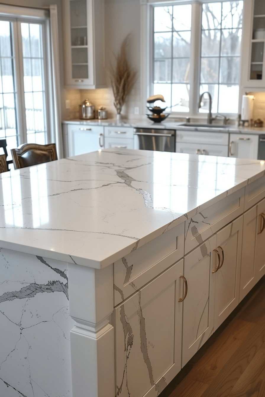 Kitchen Island Quartz Material, non-porous