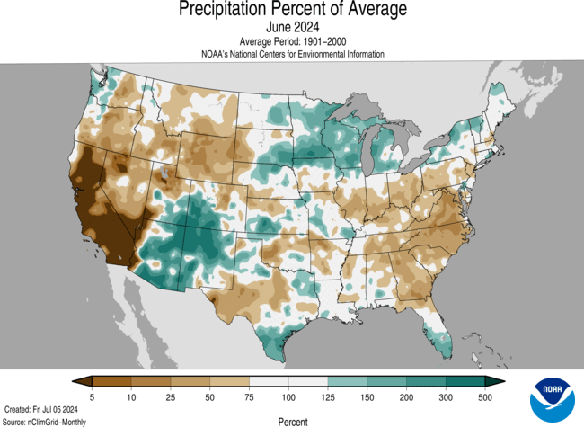 Precipitation Percent Average June 2024