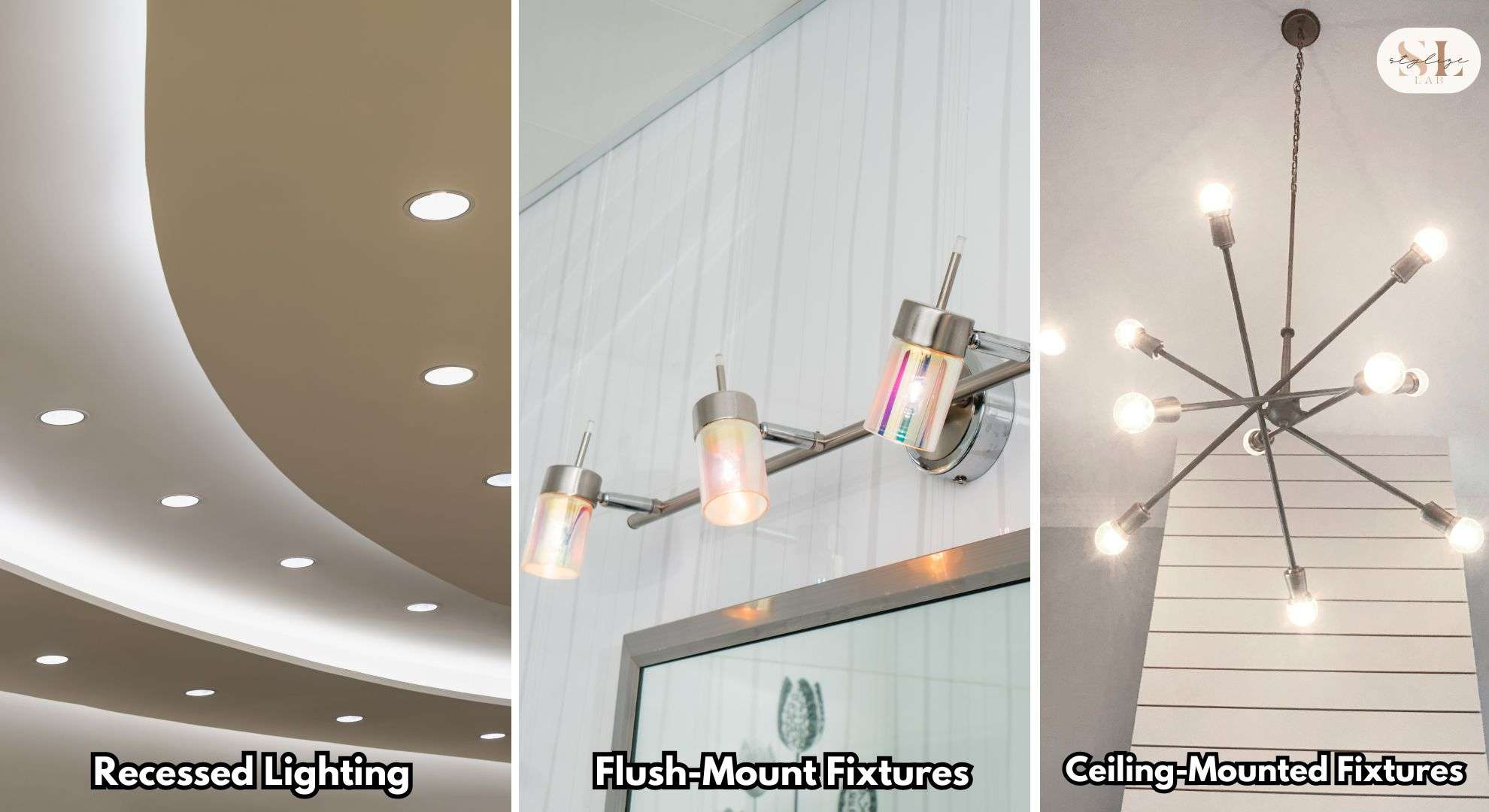 Recessed Lighting, flush-mount fixtures and ceiling-mounted fixtures, basement