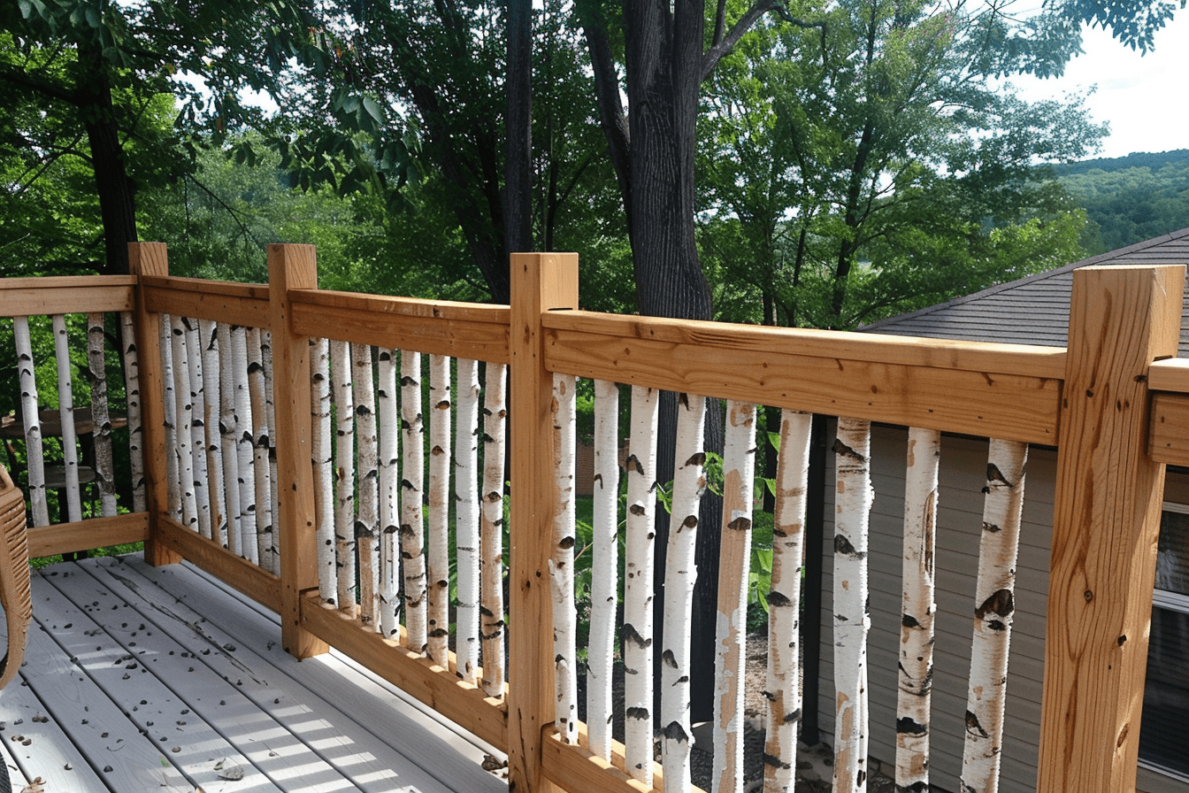 Rustic Forest Deck with Birch Log Railings