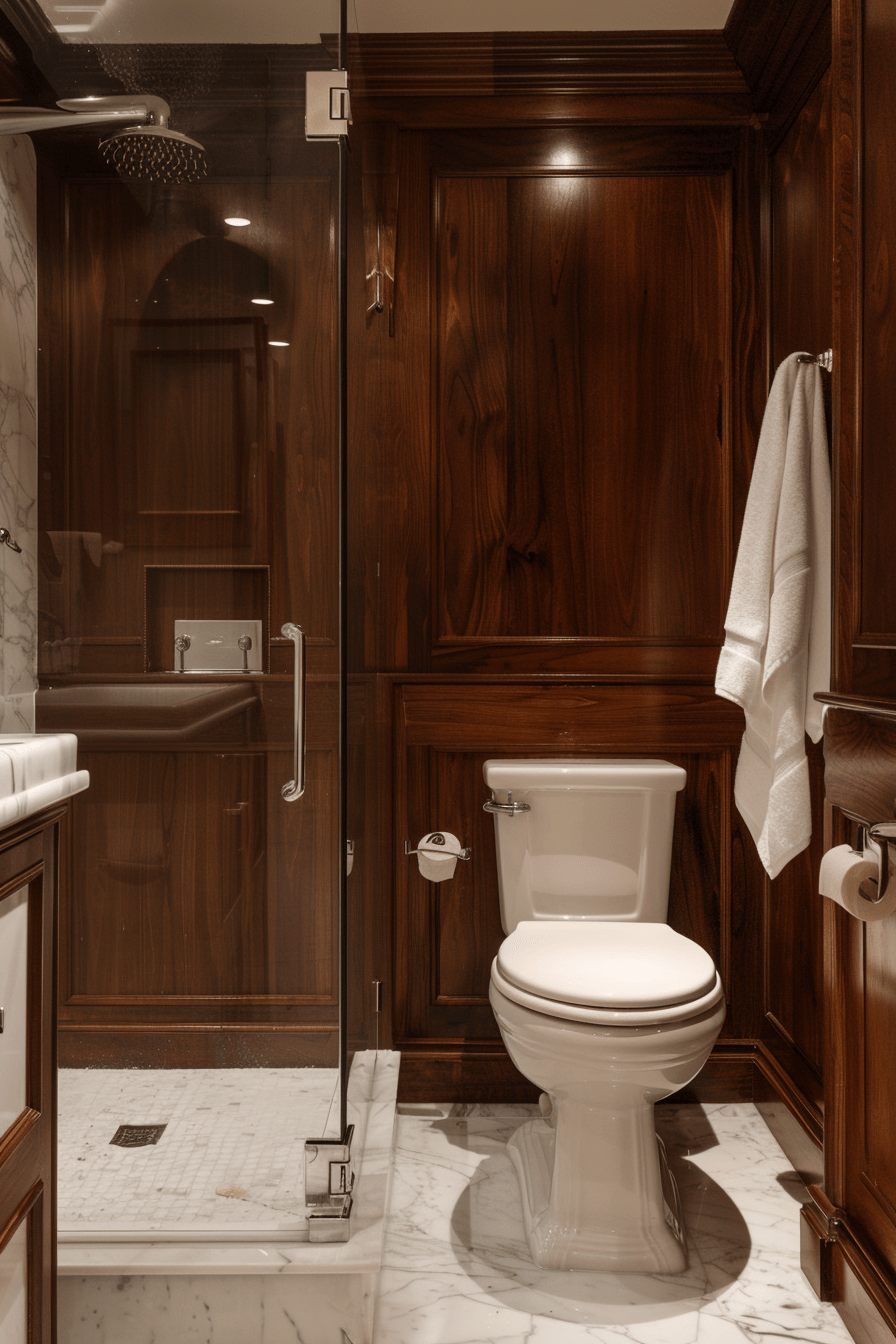 Shower Wall Dark Wood Bathroom