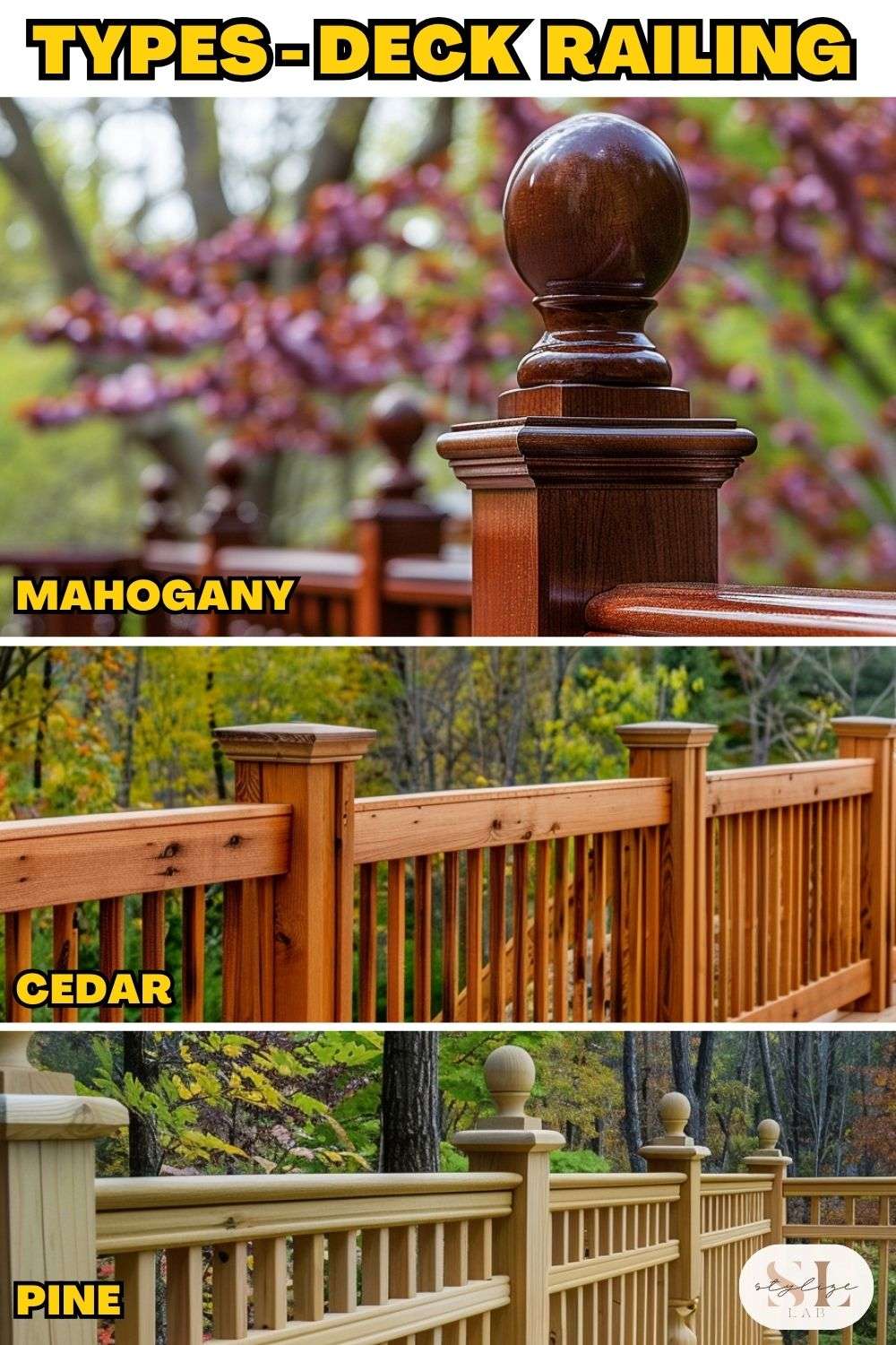 Types Deck Railing - Materials Wood, Mahogany, Cedar, Pine