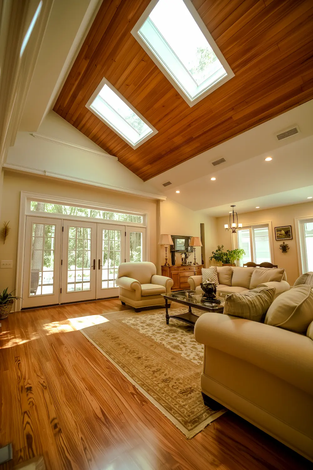 Vaulted Ceilings with skylights, rustic living room