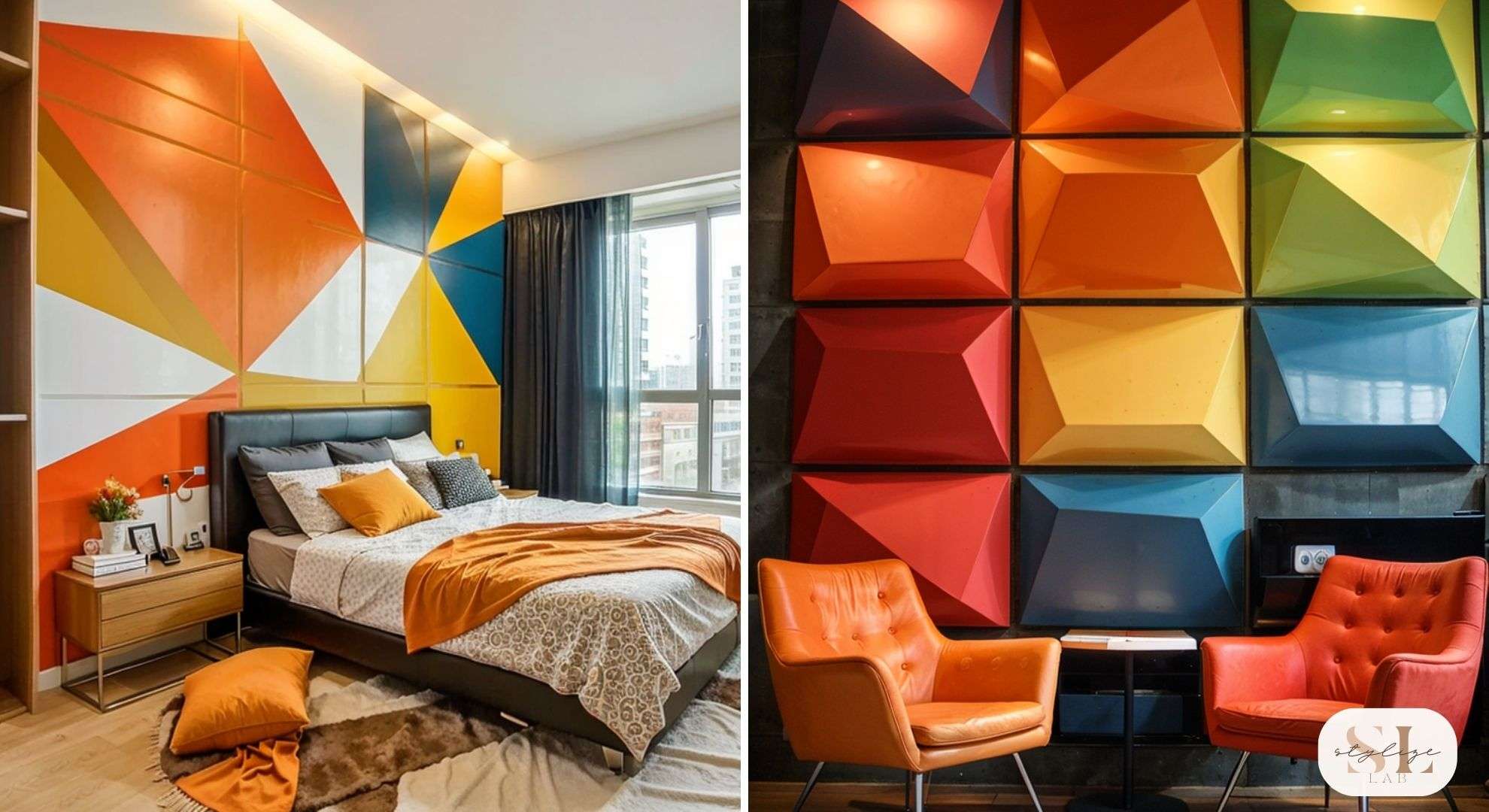 artistic wall panel colored design bedroom and waiting room