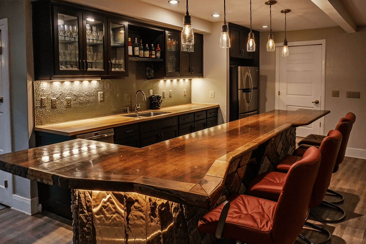 basement bar, table wood