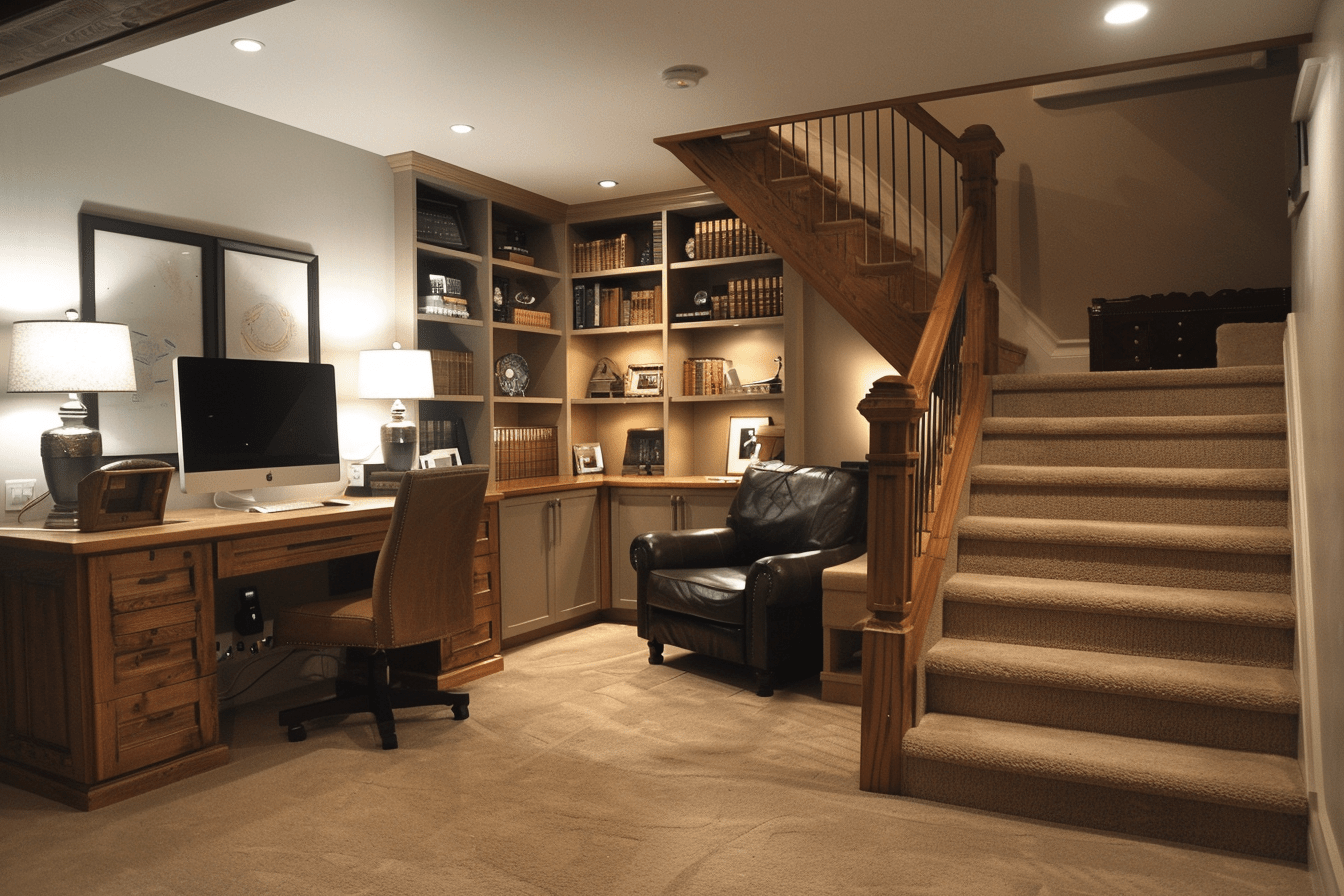 basement home office, work place